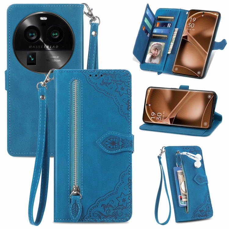 Custodia per telefono in pelle con cerniera fiore in rilievo, For Motorola Moto E13, For Motorola Moto G23, For OnePlus Nord CE 3 Lite, For OPPO Find X6 Pro