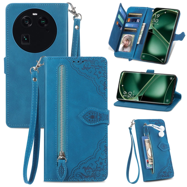 Custodia per telefono in pelle con cerniera fiore in rilievo, For OPPO Find X6, For Redmi Note 12 Pro 4G Global, For Redmi Note 12 4G Global, For Redmi Note 12 Turbo