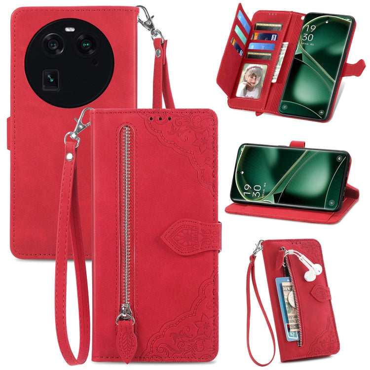 Custodia per telefono in pelle con cerniera fiore in rilievo, For OPPO Find X6, For Redmi Note 12 Pro 4G Global, For Redmi Note 12 4G Global, For Redmi Note 12 Turbo
