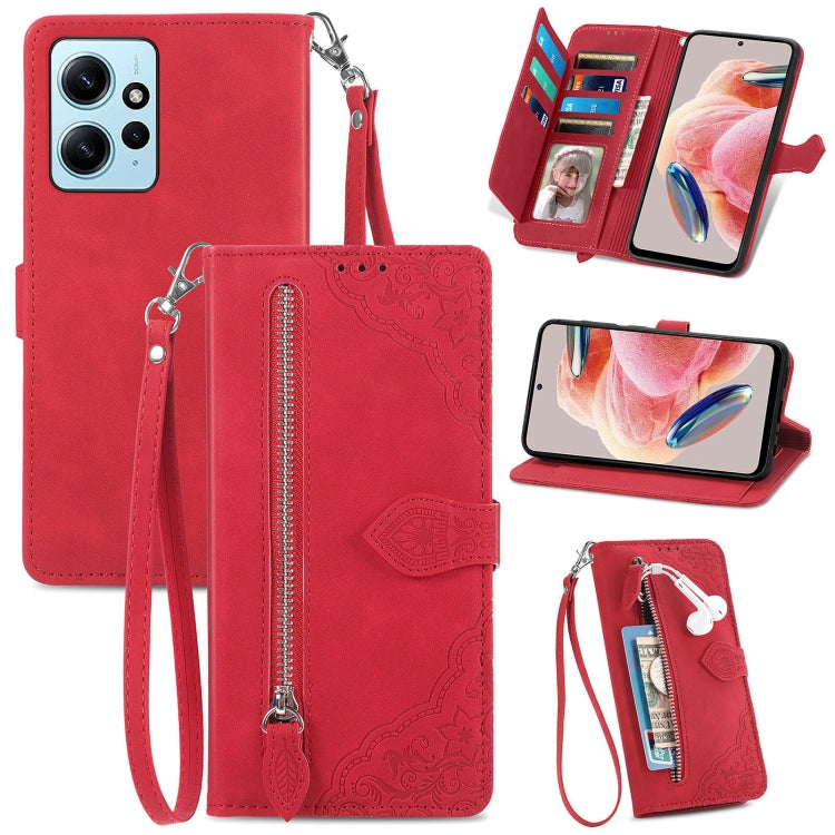 Custodia per telefono in pelle con cerniera fiore in rilievo, For OPPO Find X6, For Redmi Note 12 Pro 4G Global, For Redmi Note 12 4G Global, For Redmi Note 12 Turbo