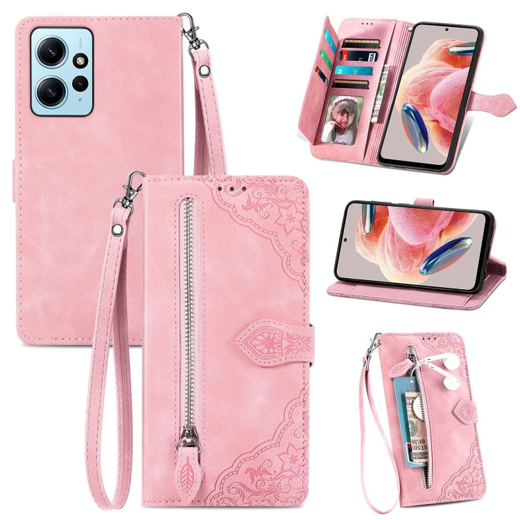 Custodia per telefono in pelle con cerniera fiore in rilievo, For OPPO Find X6, For Redmi Note 12 Pro 4G Global, For Redmi Note 12 4G Global, For Redmi Note 12 Turbo