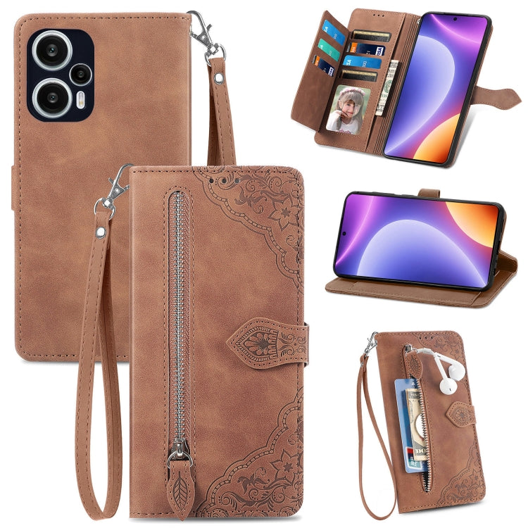 Custodia per telefono in pelle con cerniera fiore in rilievo, For OPPO Find X6, For Redmi Note 12 Pro 4G Global, For Redmi Note 12 4G Global, For Redmi Note 12 Turbo