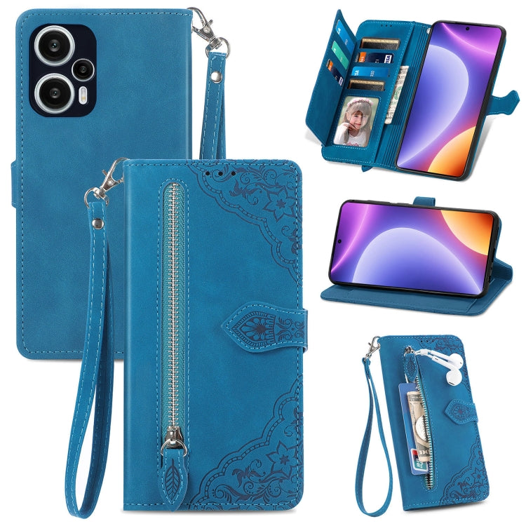 Custodia per telefono in pelle con cerniera fiore in rilievo, For OPPO Find X6, For Redmi Note 12 Pro 4G Global, For Redmi Note 12 4G Global, For Redmi Note 12 Turbo