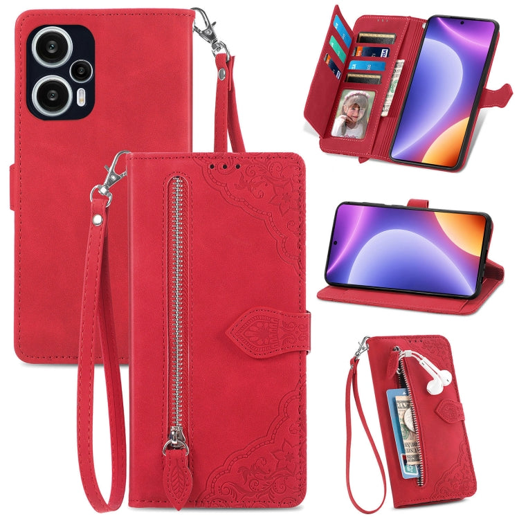 Custodia per telefono in pelle con cerniera fiore in rilievo, For OPPO Find X6, For Redmi Note 12 Pro 4G Global, For Redmi Note 12 4G Global, For Redmi Note 12 Turbo