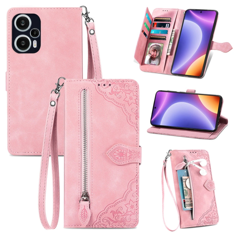 Custodia per telefono in pelle con cerniera fiore in rilievo, For OPPO Find X6, For Redmi Note 12 Pro 4G Global, For Redmi Note 12 4G Global, For Redmi Note 12 Turbo