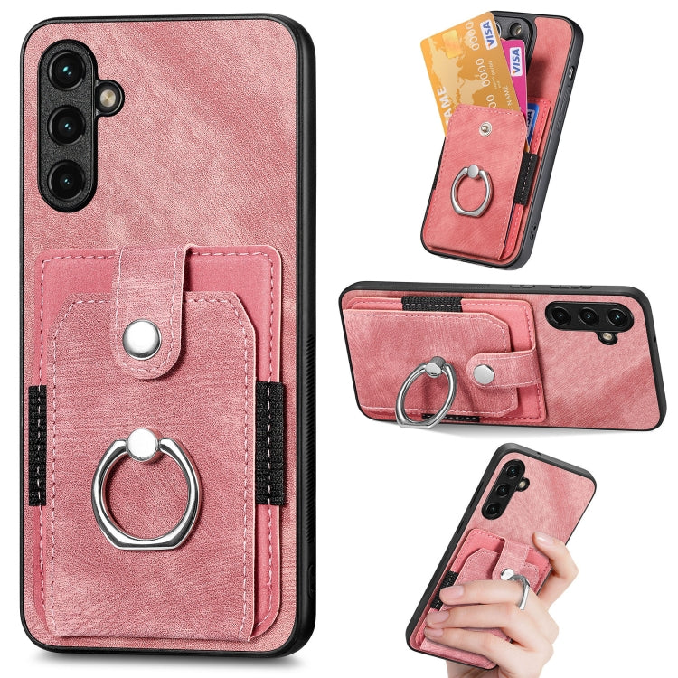 Retro cassa del telefono del raccoglitore della carta dell'anello di pelle-tatto, For Samsung Galaxy A14 5G, For Samsung Galaxy A22 4G, For Samsung Galaxy A22 5G, For Samsung Galaxy A30