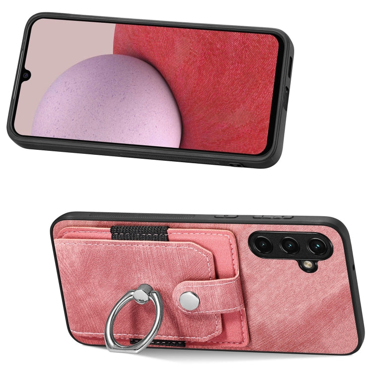 Retro cassa del telefono del raccoglitore della carta dell'anello di pelle-tatto, For Samsung Galaxy A14 5G, For Samsung Galaxy A22 4G, For Samsung Galaxy A22 5G, For Samsung Galaxy A30