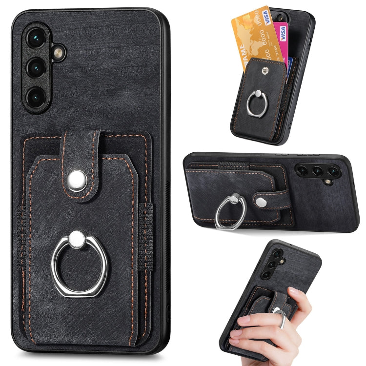 Retro cassa del telefono del raccoglitore della carta dell'anello di pelle-tatto, For Samsung Galaxy A14 5G, For Samsung Galaxy A22 4G, For Samsung Galaxy A22 5G, For Samsung Galaxy A30