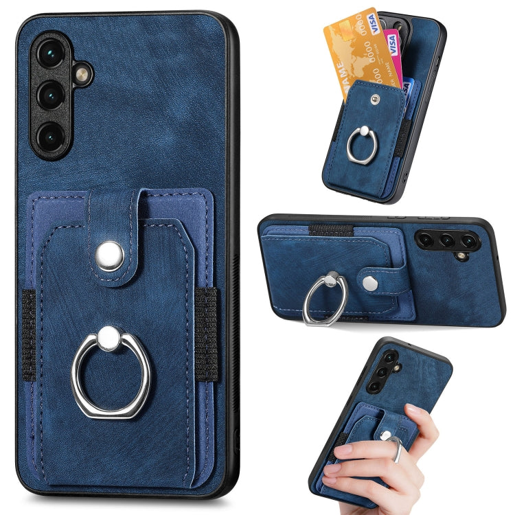 Retro cassa del telefono del raccoglitore della carta dell'anello di pelle-tatto, For Samsung Galaxy A14 5G, For Samsung Galaxy A22 4G, For Samsung Galaxy A22 5G, For Samsung Galaxy A30