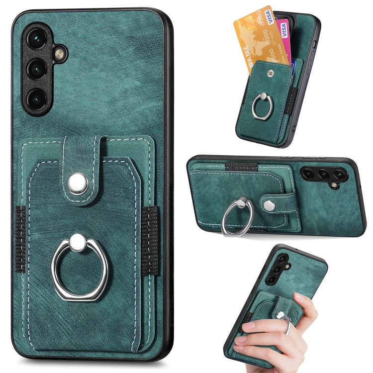Retro cassa del telefono del raccoglitore della carta dell'anello di pelle-tatto, For Samsung Galaxy A14 5G, For Samsung Galaxy A22 4G, For Samsung Galaxy A22 5G, For Samsung Galaxy A30