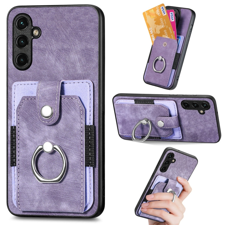 Retro cassa del telefono del raccoglitore della carta dell'anello di pelle-tatto, For Samsung Galaxy A14 5G, For Samsung Galaxy A22 4G, For Samsung Galaxy A22 5G, For Samsung Galaxy A30