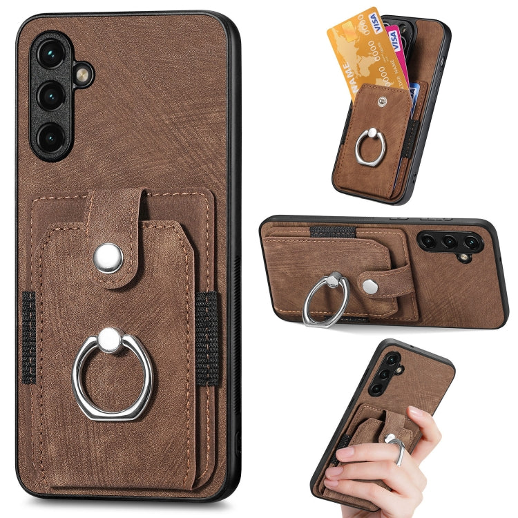 Retro cassa del telefono del raccoglitore della carta dell'anello di pelle-tatto, For Samsung Galaxy A14 5G, For Samsung Galaxy A22 4G, For Samsung Galaxy A22 5G, For Samsung Galaxy A30