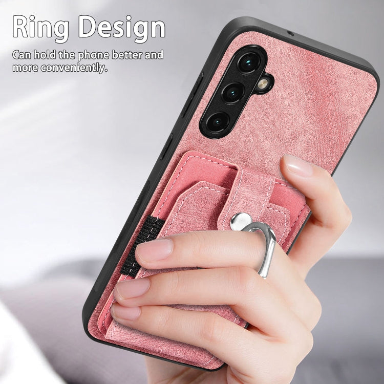 Retro cassa del telefono del raccoglitore della carta dell'anello di pelle-tatto, For Samsung Galaxy A14 5G, For Samsung Galaxy A22 4G, For Samsung Galaxy A22 5G, For Samsung Galaxy A30