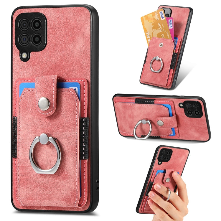 Retro cassa del telefono del raccoglitore della carta dell'anello di pelle-tatto, For Samsung Galaxy A14 5G, For Samsung Galaxy A22 4G, For Samsung Galaxy A22 5G, For Samsung Galaxy A30
