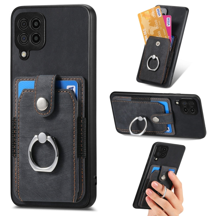 Retro cassa del telefono del raccoglitore della carta dell'anello di pelle-tatto, For Samsung Galaxy A14 5G, For Samsung Galaxy A22 4G, For Samsung Galaxy A22 5G, For Samsung Galaxy A30