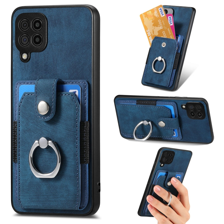 Retro cassa del telefono del raccoglitore della carta dell'anello di pelle-tatto, For Samsung Galaxy A14 5G, For Samsung Galaxy A22 4G, For Samsung Galaxy A22 5G, For Samsung Galaxy A30