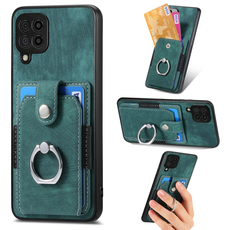 Retro cassa del telefono del raccoglitore della carta dell'anello di pelle-tatto, For Samsung Galaxy A14 5G, For Samsung Galaxy A22 4G, For Samsung Galaxy A22 5G, For Samsung Galaxy A30
