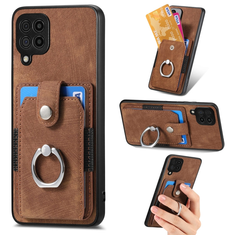 Retro cassa del telefono del raccoglitore della carta dell'anello di pelle-tatto, For Samsung Galaxy A14 5G, For Samsung Galaxy A22 4G, For Samsung Galaxy A22 5G, For Samsung Galaxy A30