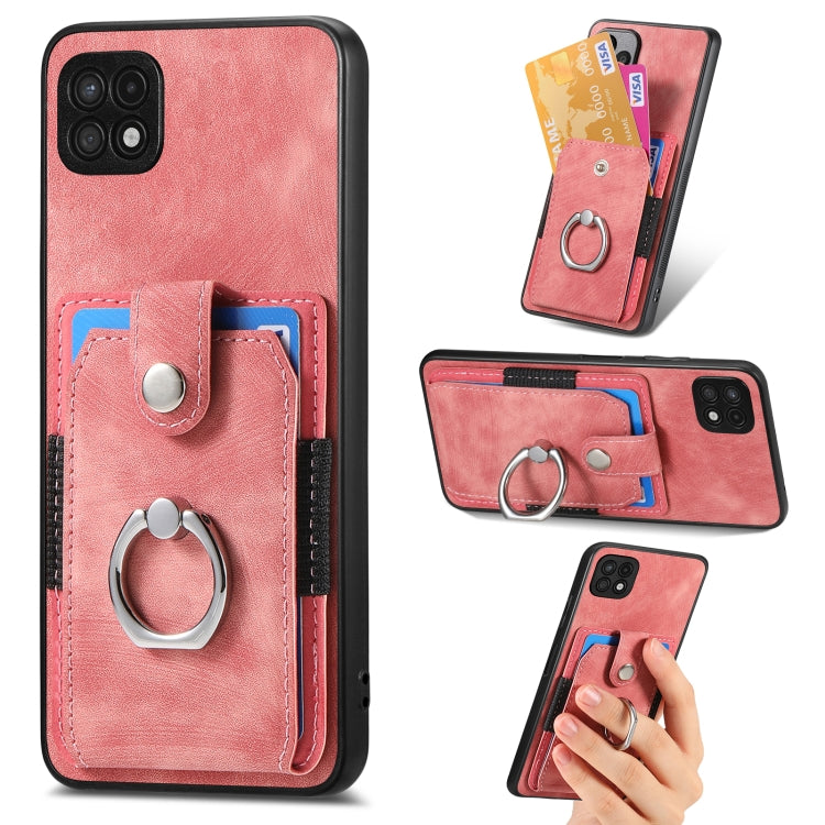 Retro cassa del telefono del raccoglitore della carta dell'anello di pelle-tatto, For Samsung Galaxy A14 5G, For Samsung Galaxy A22 4G, For Samsung Galaxy A22 5G, For Samsung Galaxy A30