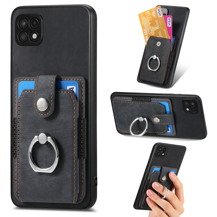 Retro cassa del telefono del raccoglitore della carta dell'anello di pelle-tatto, For Samsung Galaxy A14 5G, For Samsung Galaxy A22 4G, For Samsung Galaxy A22 5G, For Samsung Galaxy A30