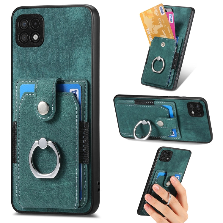 Retro cassa del telefono del raccoglitore della carta dell'anello di pelle-tatto, For Samsung Galaxy A14 5G, For Samsung Galaxy A22 4G, For Samsung Galaxy A22 5G, For Samsung Galaxy A30