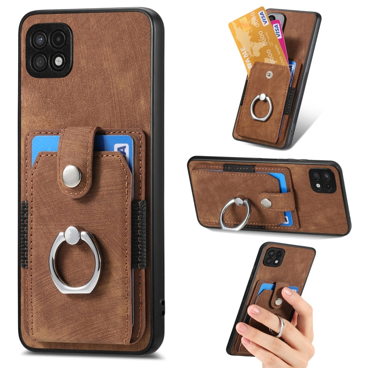 Retro cassa del telefono del raccoglitore della carta dell'anello di pelle-tatto, For Samsung Galaxy A14 5G, For Samsung Galaxy A22 4G, For Samsung Galaxy A22 5G, For Samsung Galaxy A30