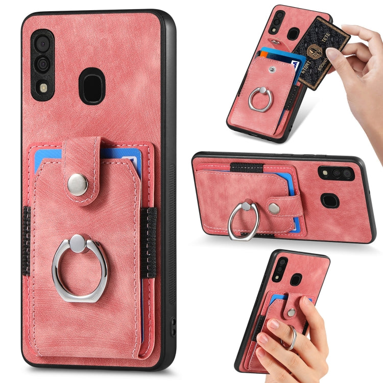 Retro cassa del telefono del raccoglitore della carta dell'anello di pelle-tatto, For Samsung Galaxy A14 5G, For Samsung Galaxy A22 4G, For Samsung Galaxy A22 5G, For Samsung Galaxy A30