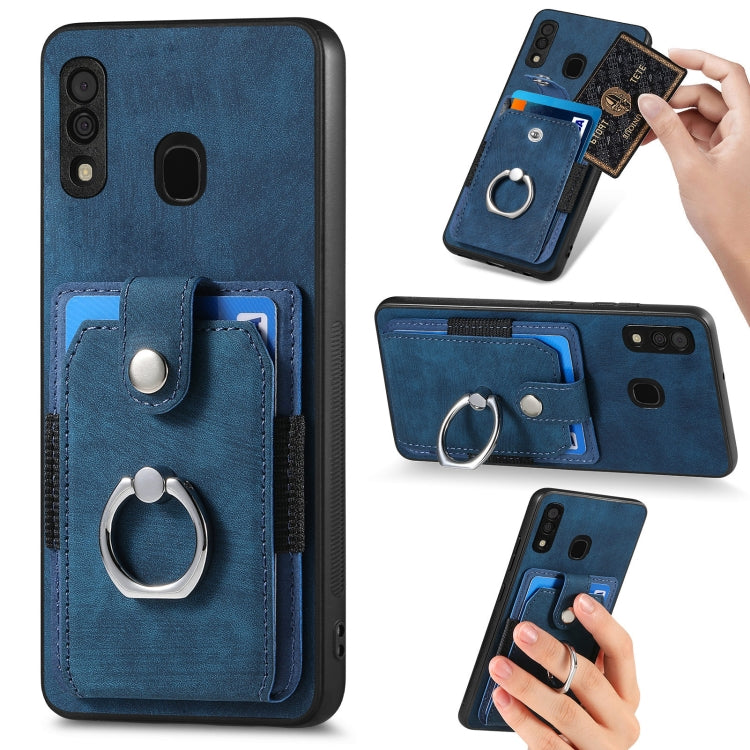 Retro cassa del telefono del raccoglitore della carta dell'anello di pelle-tatto, For Samsung Galaxy A14 5G, For Samsung Galaxy A22 4G, For Samsung Galaxy A22 5G, For Samsung Galaxy A30