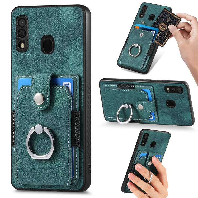 Retro cassa del telefono del raccoglitore della carta dell'anello di pelle-tatto, For Samsung Galaxy A14 5G, For Samsung Galaxy A22 4G, For Samsung Galaxy A22 5G, For Samsung Galaxy A30