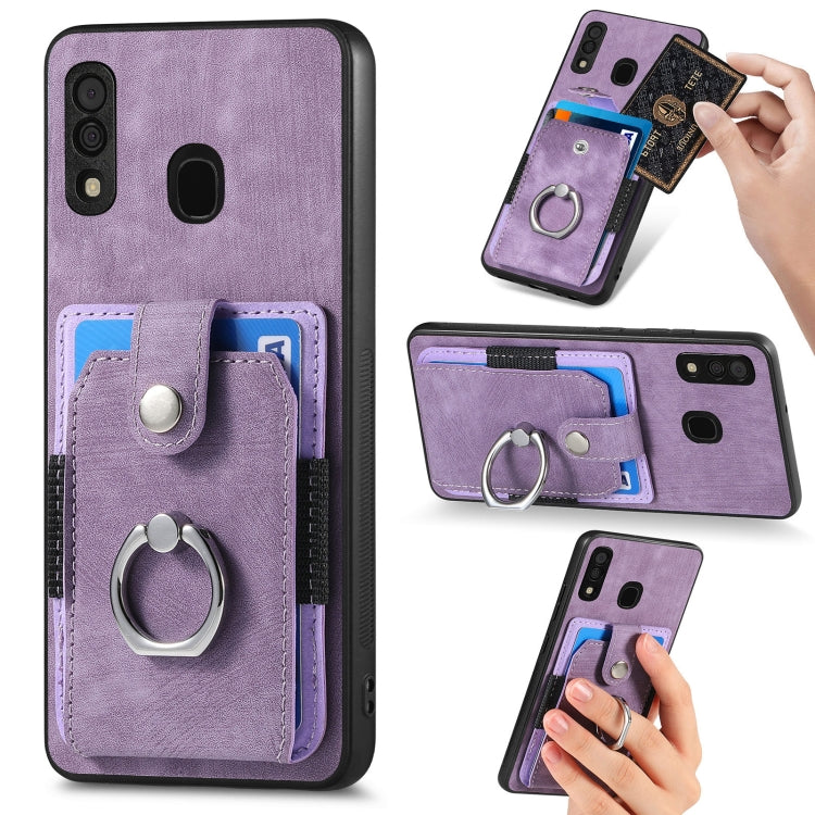 Retro cassa del telefono del raccoglitore della carta dell'anello di pelle-tatto, For Samsung Galaxy A14 5G, For Samsung Galaxy A22 4G, For Samsung Galaxy A22 5G, For Samsung Galaxy A30