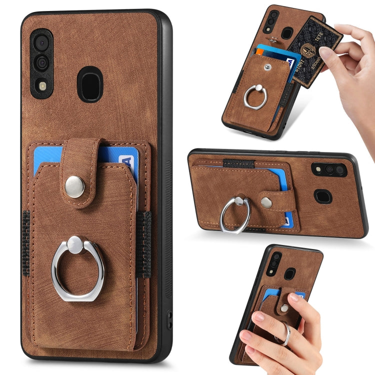 Retro cassa del telefono del raccoglitore della carta dell'anello di pelle-tatto, For Samsung Galaxy A14 5G, For Samsung Galaxy A22 4G, For Samsung Galaxy A22 5G, For Samsung Galaxy A30