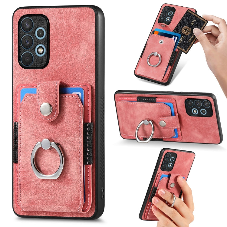 Retro cassa del telefono del raccoglitore della carta dell'anello di pelle-tatto, For Samsung Galaxy A32 4G, For Samsung Galaxy A32 5G, For Samsung Galaxy A33 5G, For Samsung Galaxy A50