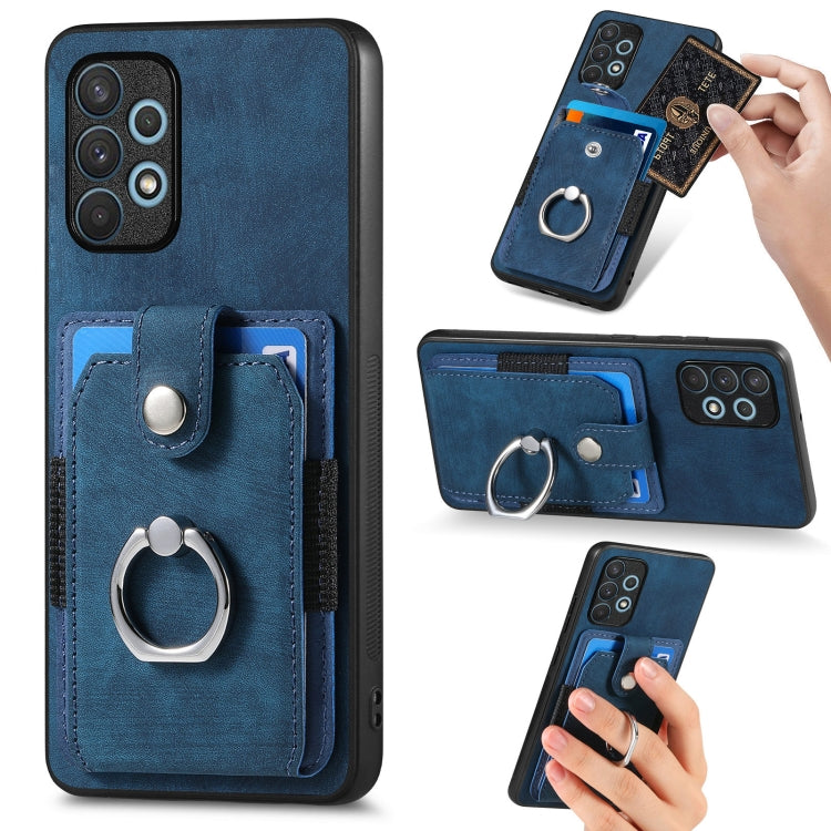 Retro cassa del telefono del raccoglitore della carta dell'anello di pelle-tatto, For Samsung Galaxy A32 4G, For Samsung Galaxy A32 5G, For Samsung Galaxy A33 5G, For Samsung Galaxy A50