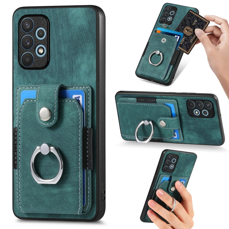 Retro cassa del telefono del raccoglitore della carta dell'anello di pelle-tatto, For Samsung Galaxy A32 4G, For Samsung Galaxy A32 5G, For Samsung Galaxy A33 5G, For Samsung Galaxy A50