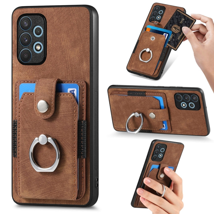 Retro cassa del telefono del raccoglitore della carta dell'anello di pelle-tatto, For Samsung Galaxy A32 4G, For Samsung Galaxy A32 5G, For Samsung Galaxy A33 5G, For Samsung Galaxy A50
