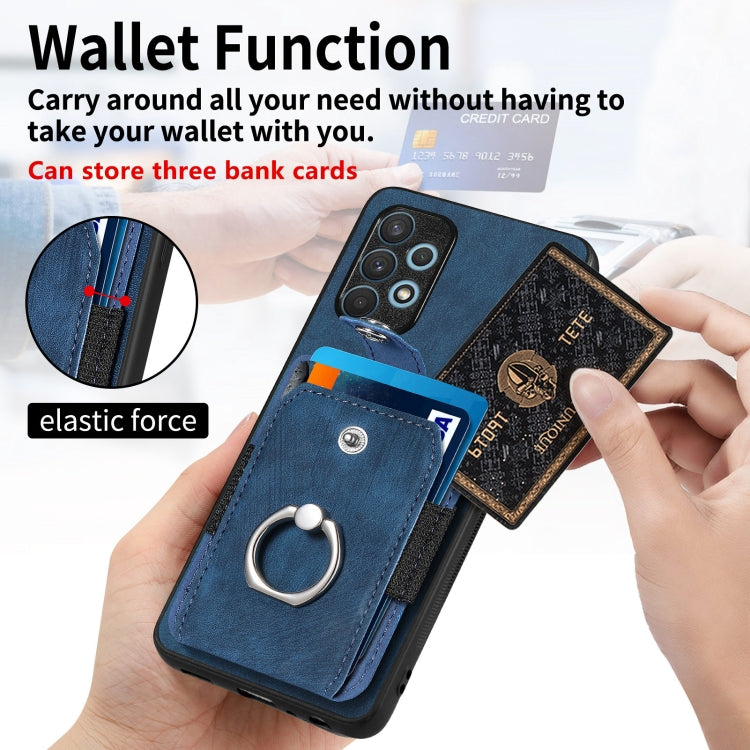 Retro cassa del telefono del raccoglitore della carta dell'anello di pelle-tatto, For Samsung Galaxy A32 4G, For Samsung Galaxy A32 5G, For Samsung Galaxy A33 5G, For Samsung Galaxy A50