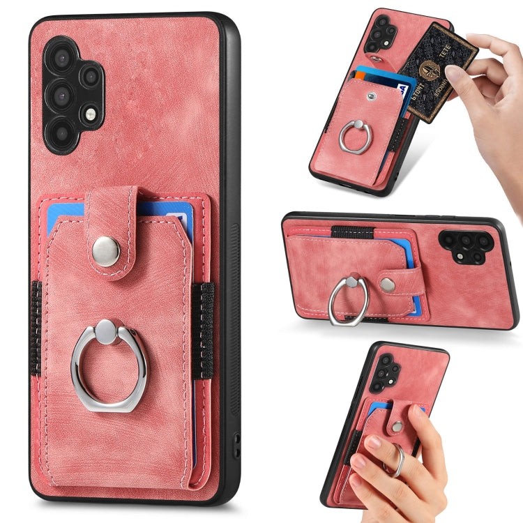 Retro cassa del telefono del raccoglitore della carta dell'anello di pelle-tatto, For Samsung Galaxy A32 4G, For Samsung Galaxy A32 5G, For Samsung Galaxy A33 5G, For Samsung Galaxy A50