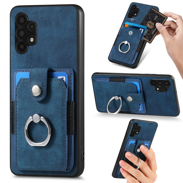 Retro cassa del telefono del raccoglitore della carta dell'anello di pelle-tatto, For Samsung Galaxy A32 4G, For Samsung Galaxy A32 5G, For Samsung Galaxy A33 5G, For Samsung Galaxy A50