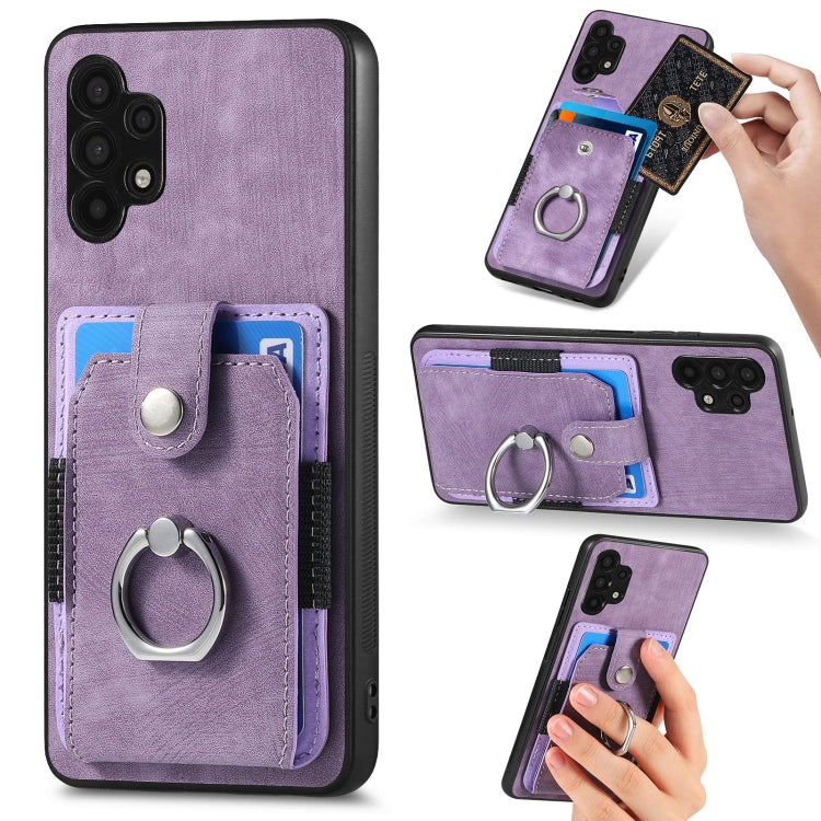 Retro cassa del telefono del raccoglitore della carta dell'anello di pelle-tatto, For Samsung Galaxy A32 4G, For Samsung Galaxy A32 5G, For Samsung Galaxy A33 5G, For Samsung Galaxy A50