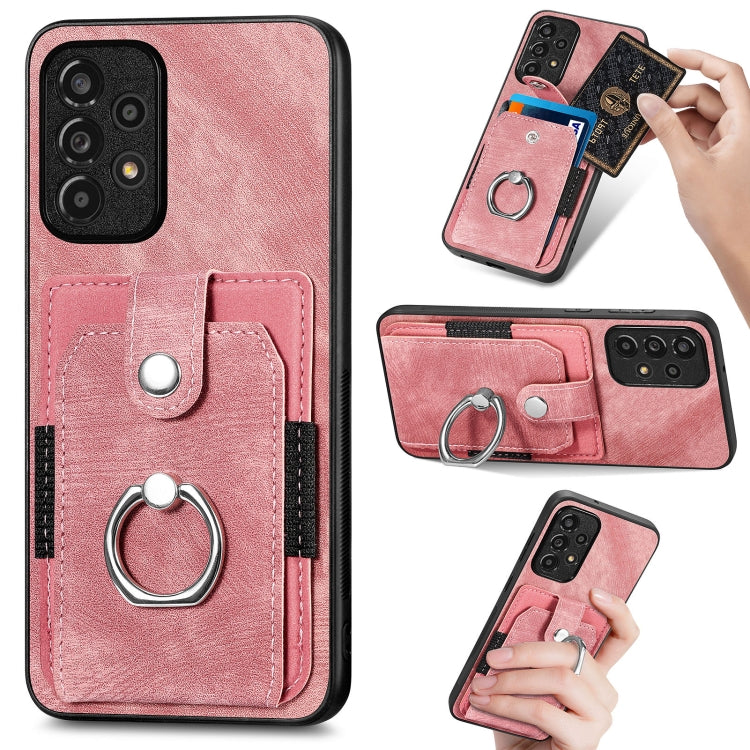 Retro cassa del telefono del raccoglitore della carta dell'anello di pelle-tatto, For Samsung Galaxy A32 4G, For Samsung Galaxy A32 5G, For Samsung Galaxy A33 5G, For Samsung Galaxy A50