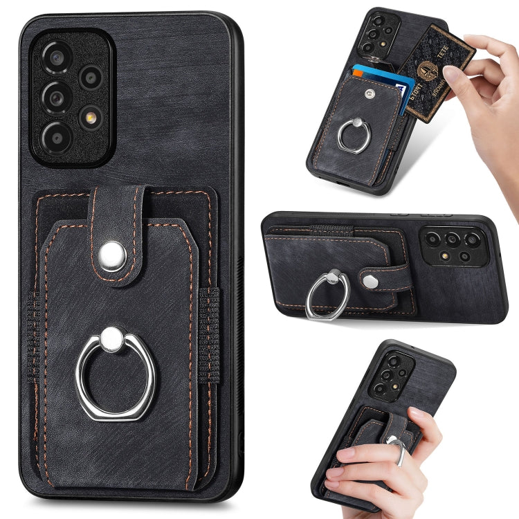 Retro cassa del telefono del raccoglitore della carta dell'anello di pelle-tatto, For Samsung Galaxy A32 4G, For Samsung Galaxy A32 5G, For Samsung Galaxy A33 5G, For Samsung Galaxy A50