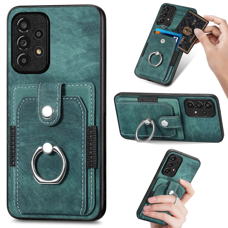 Retro cassa del telefono del raccoglitore della carta dell'anello di pelle-tatto, For Samsung Galaxy A32 4G, For Samsung Galaxy A32 5G, For Samsung Galaxy A33 5G, For Samsung Galaxy A50