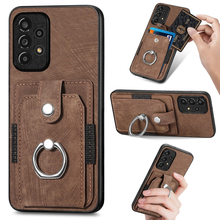Retro cassa del telefono del raccoglitore della carta dell'anello di pelle-tatto, For Samsung Galaxy A32 4G, For Samsung Galaxy A32 5G, For Samsung Galaxy A33 5G, For Samsung Galaxy A50