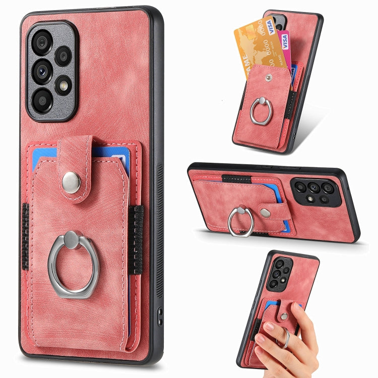 Retro cassa del telefono del raccoglitore della carta dell'anello di pelle-tatto, For Samsung Galaxy A53 5G, For Samsung Galaxy A70 / A70s, For Samsung Galaxy A71, For Samsung Galaxy Note20