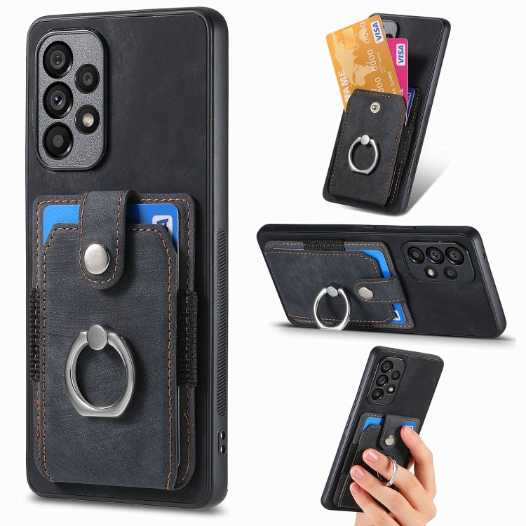 Retro cassa del telefono del raccoglitore della carta dell'anello di pelle-tatto, For Samsung Galaxy A53 5G, For Samsung Galaxy A70 / A70s, For Samsung Galaxy A71, For Samsung Galaxy Note20