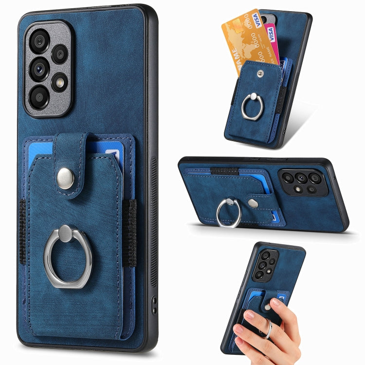 Retro cassa del telefono del raccoglitore della carta dell'anello di pelle-tatto, For Samsung Galaxy A53 5G, For Samsung Galaxy A70 / A70s, For Samsung Galaxy A71, For Samsung Galaxy Note20