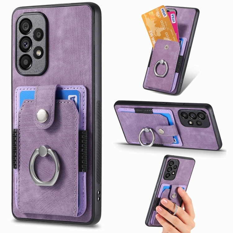 Retro cassa del telefono del raccoglitore della carta dell'anello di pelle-tatto, For Samsung Galaxy A53 5G, For Samsung Galaxy A70 / A70s, For Samsung Galaxy A71, For Samsung Galaxy Note20