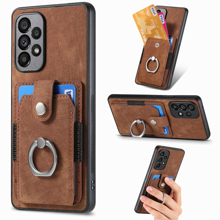 Retro cassa del telefono del raccoglitore della carta dell'anello di pelle-tatto, For Samsung Galaxy A53 5G, For Samsung Galaxy A70 / A70s, For Samsung Galaxy A71, For Samsung Galaxy Note20