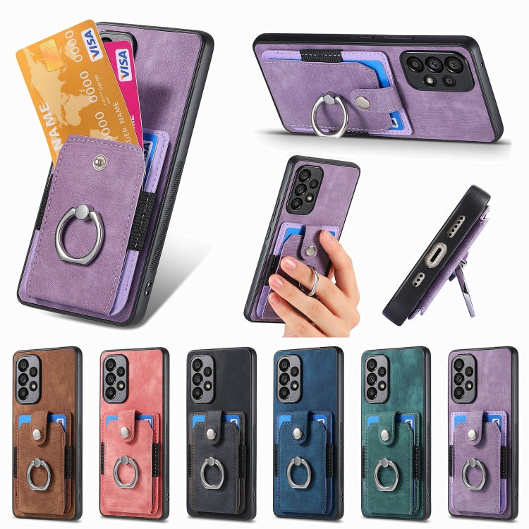 Retro cassa del telefono del raccoglitore della carta dell'anello di pelle-tatto, For Samsung Galaxy A53 5G, For Samsung Galaxy A70 / A70s, For Samsung Galaxy A71, For Samsung Galaxy Note20