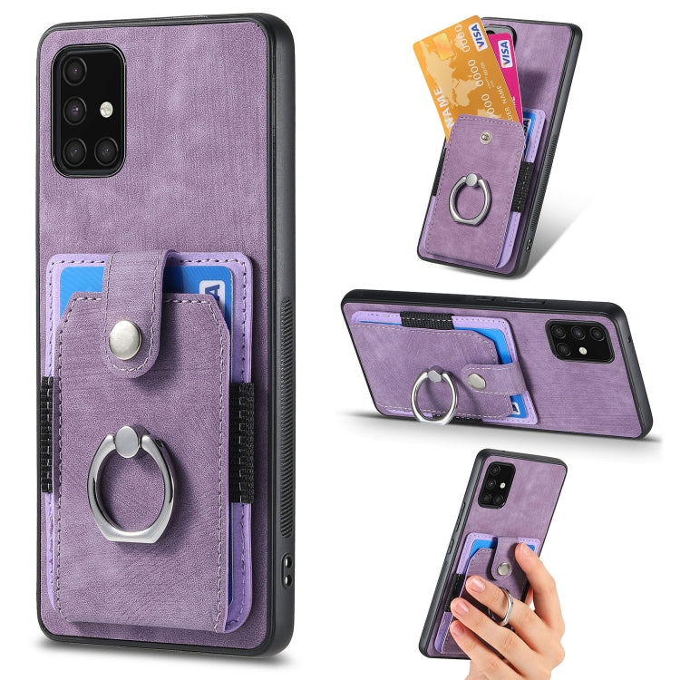 Retro cassa del telefono del raccoglitore della carta dell'anello di pelle-tatto, For Samsung Galaxy A53 5G, For Samsung Galaxy A70 / A70s, For Samsung Galaxy A71, For Samsung Galaxy Note20